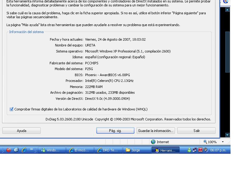 Specs Dxdiag
