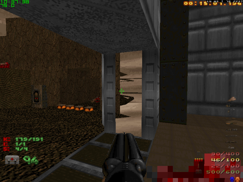 OpenGL renderer's result. Normally blast through the level, and saw this HoM shit at the wall - Linedef 3069)